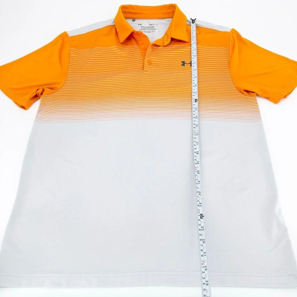 Under Armour Playoff Golf Polo Men's L Orange Gray Ombre Stripe Performance